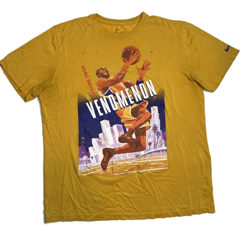 Nike Kobe Bryant Venomenon T-Shirt Mens XL Yellow Dri Fit Short Sleeve‎ Graphic